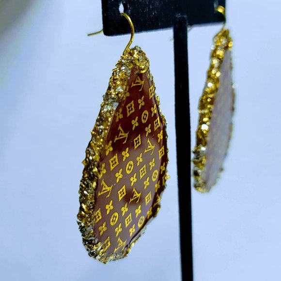 🆕Crushed Gold Edge, Resin Fashion Earrings - Picture 4 of 9